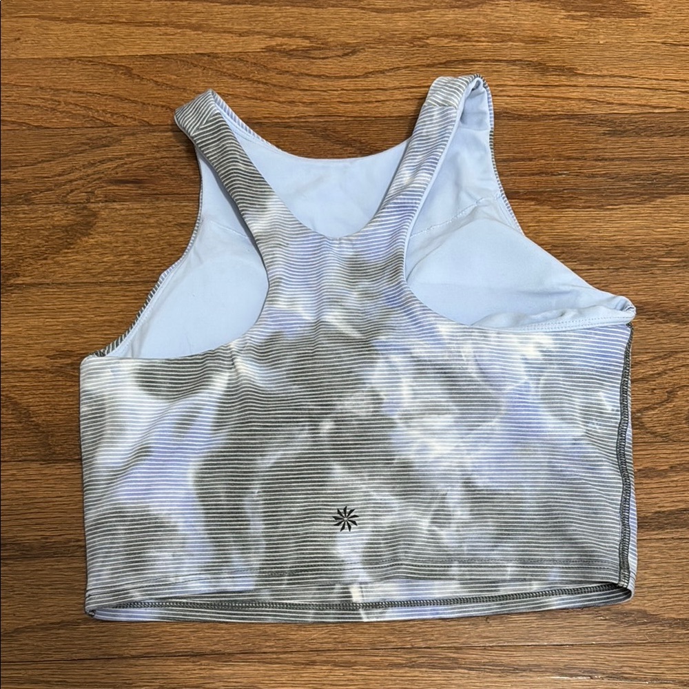 Athleta Light Blue and Gray Striped Crop Top